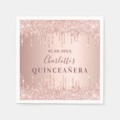 Serviette En Papier Quinceanera anniversaire rose or parties scintilla (Devant)