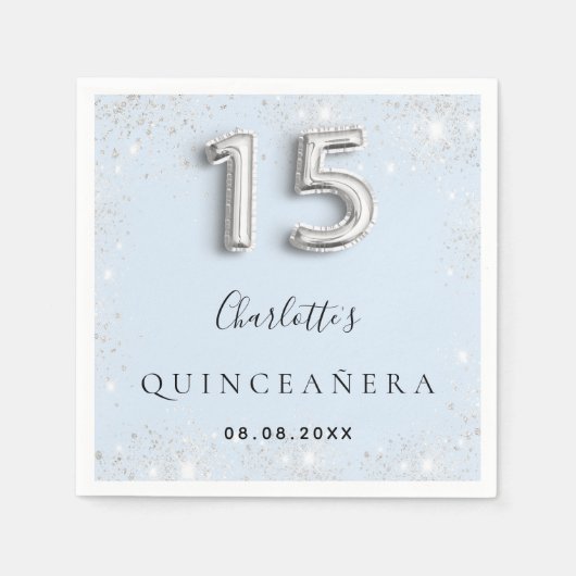 Serviette En Papier Quinceanera bébé bleu argent parties scintillant p (Devant)