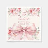 Serviette En Papier Quinceanera bleu crème arc rose fleurons rose (Devant)