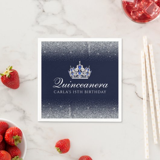 Serviette En Papier Quinceanera bleu et Parties scintillant (En situation)