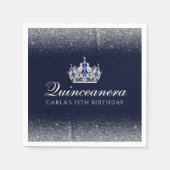 Serviette En Papier Quinceanera bleu et Parties scintillant (Devant)