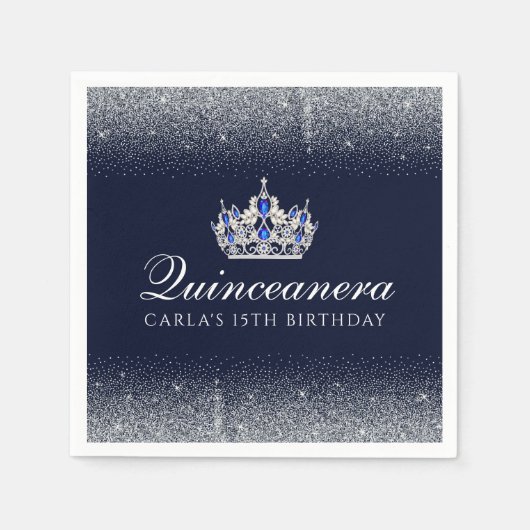Serviette En Papier Quinceanera bleu et Parties scintillant (Devant)