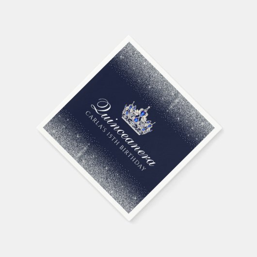 Serviette En Papier Quinceanera bleu et Parties scintillant (Coin)