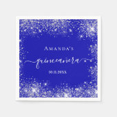 Serviette En Papier Quinceanera bleu royal argent parties scintillant  (Devant)