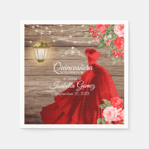 Serviette En Papier Quinceañera Bois et Fleurs rouges