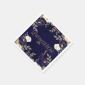 Serviette En Papier Quinceanera botanique en blanc et bleu marine (Coin)