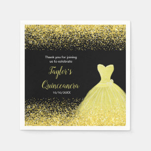 Serviette En Papier Quinceanera Bright Yellow Faux Parties scintillant