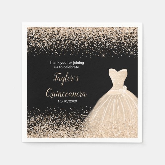 Serviette En Papier Quinceanera Champagne Faux Parties scintillant (Devant)