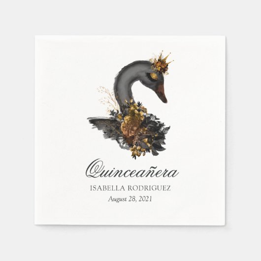 Serviette En Papier Quinceañera du cygne noir (Devant)