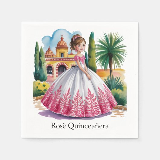 Serviette En Papier Quinceañera fille en rose et blanc (Devant)