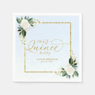 Serviette En Papier Quinceanera Fleurie Bleu Poussiéreux