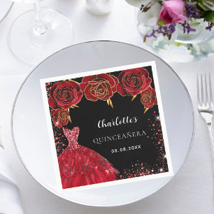 Serviette En Papier Quinceanera fleurs de robe rouge noire