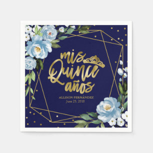 Serviette En Papier Quinceanera Florale Bleu Or