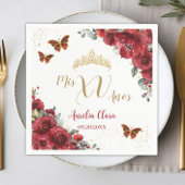 Serviette En Papier Quinceanera Florale Rouge Papillons d'or d'anniver