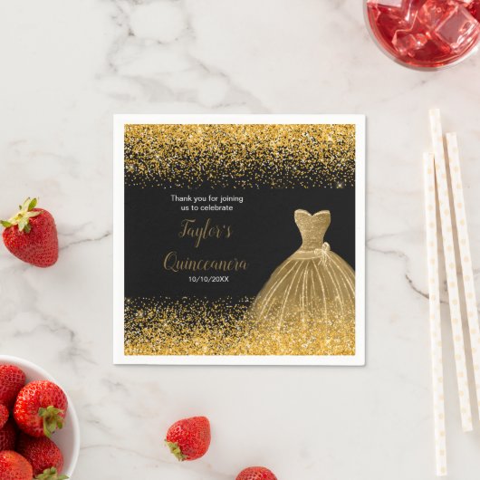Serviette En Papier Quinceanera Gold Faux Parties scintillant (En situation)