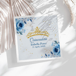 Serviette En Papier Quinceanera Gold Tiara Parties scintillant et Blue