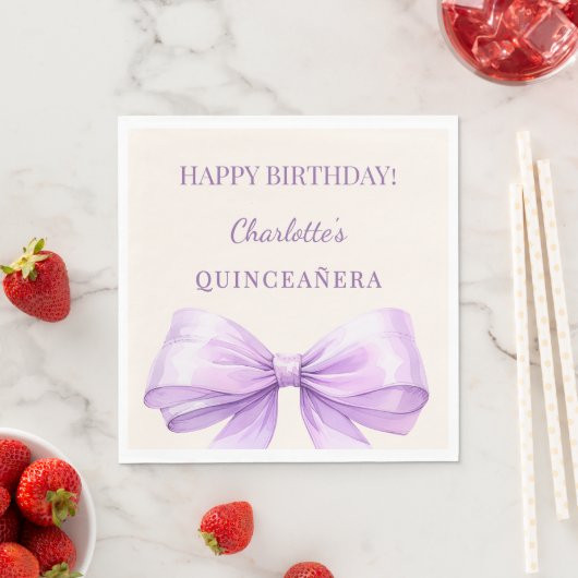 Serviette En Papier Quinceanera lavender bow ivory luncheon (En situation)