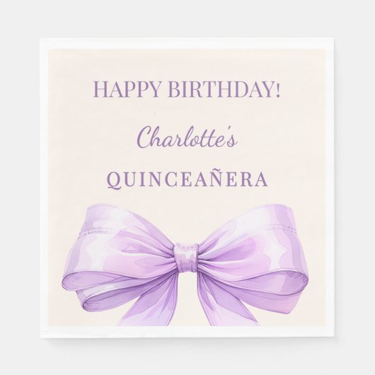 Serviette En Papier Quinceanera lavender bow ivory luncheon (Devant)