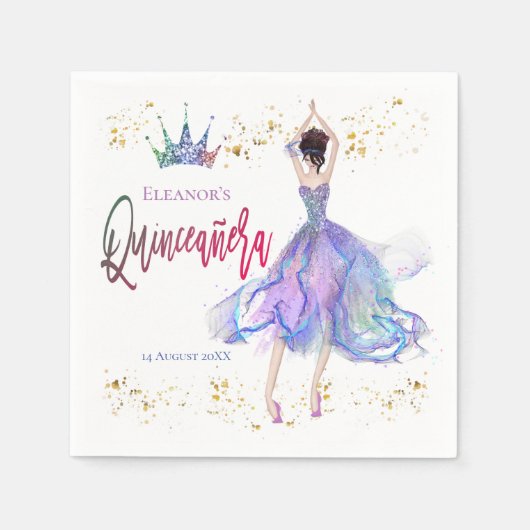Serviette En Papier Quinceanera Lilac Pastels Danseur Nom de la Couron (Devant)