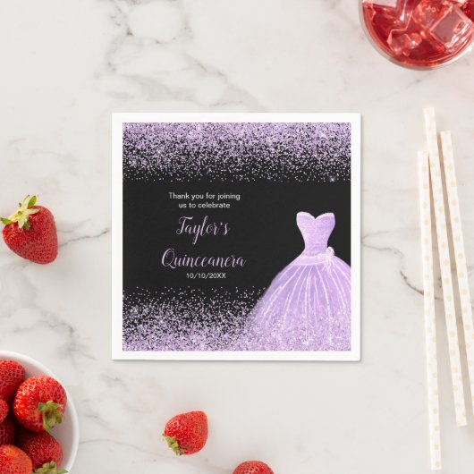 Serviette En Papier Quinceanera Lumière Violet Parties scintillant Fau (En situation)
