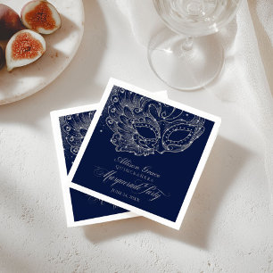 Serviette En Papier Quinceanera Masquerade Party Argent bleu