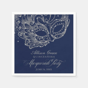 Serviette En Papier Quinceanera Masquerade Party Argent bleu
