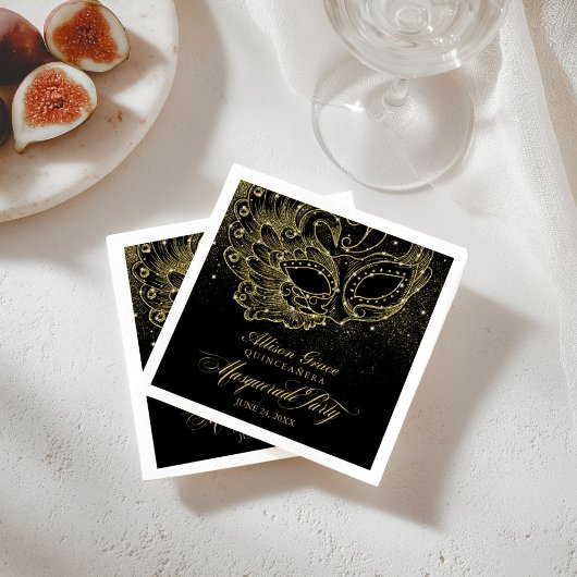 Serviette En Papier Quinceanera Masquerade Party Gold Noir