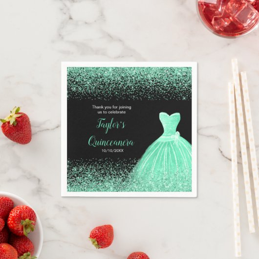 Serviette En Papier Quinceanera Mint Green Faux Parties scintillant (En situation)
