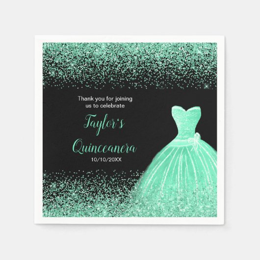 Serviette En Papier Quinceanera Mint Green Faux Parties scintillant (Devant)