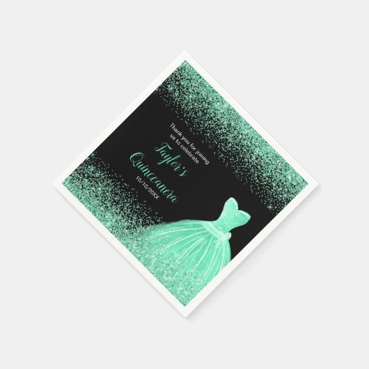 Serviette En Papier Quinceanera Mint Green Faux Parties scintillant (Coin)