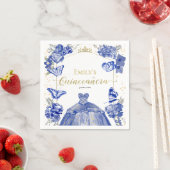 Serviette En Papier Quinceanera Napkins Robe Bleue Royal Floral (En situation)