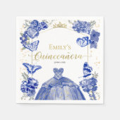 Serviette En Papier Quinceanera Napkins Robe Bleue Royal Floral (Devant)