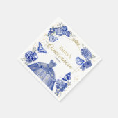 Serviette En Papier Quinceanera Napkins Robe Bleue Royal Floral (Coin)