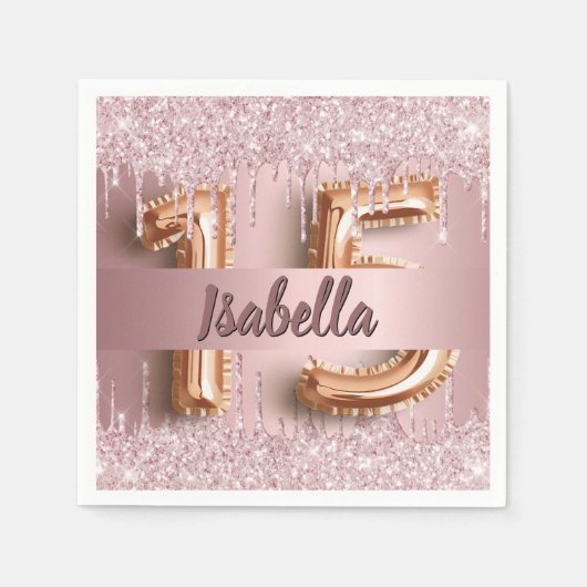 Serviette En Papier Quinceanera nom de parties scintillant rose rose p (Devant)