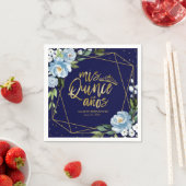 Serviette En Papier Quinceanera or bleu floral (En situation)