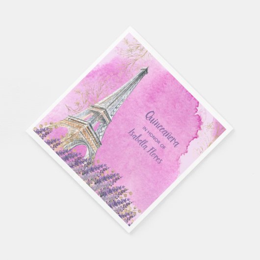 Serviette En Papier Quinceanera Paris Tour Eiffel Aquarelle rose (Coin)