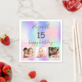 Serviette En Papier Quinceanera parti rose violet photo holographique (En situation)