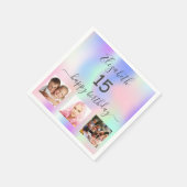 Serviette En Papier Quinceanera parti rose violet photo holographique (Coin)