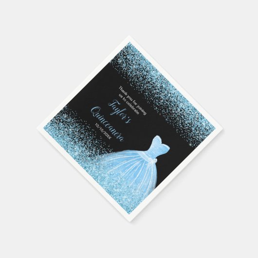 Serviette En Papier Quinceanera Parties scintillant bleu clair Faux (Coin)
