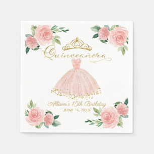 Serviette En Papier Quinceanera Party Blush Gown rose Floral Napkins
