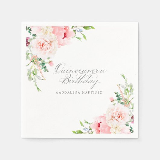 Serviette En Papier Quinceanera Party Elegant Pink Peony Custom (Devant)