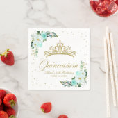 Serviette En Papier Quinceanera Party Gold Tiara Blush Turquoise Flora (En situation)