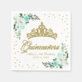 Serviette En Papier Quinceanera Party Gold Tiara Blush Turquoise Flora (Devant)