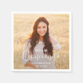 Serviette En Papier Quinceañera Photo et moderne Script blanc tendance (Devant)