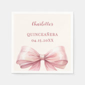 Serviette En Papier Quinceanera pink bow ivory (Devant)