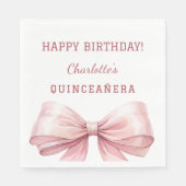 Serviette En Papier Quinceanera pink bow white luncheon (Devant)
