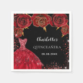 Serviette En Papier Quinceanera robe rouge noire roses (Devant)