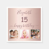 Serviette En Papier Quinceanera rose or blush photo nom (Devant)