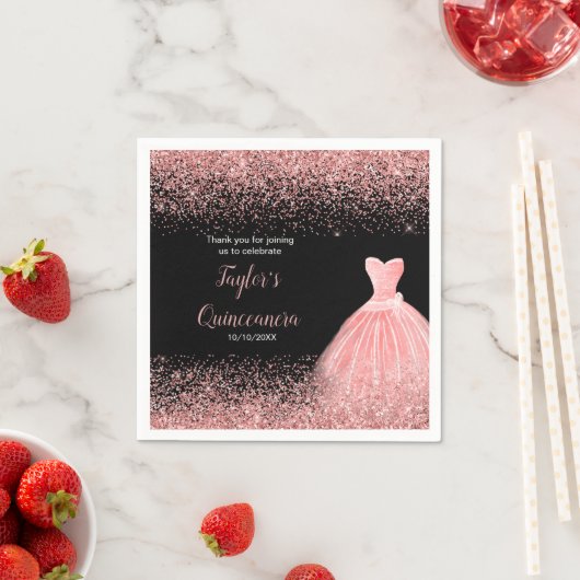 Serviette En Papier Quinceanera Rose Pink Faux Parties scintillant Ann (En situation)