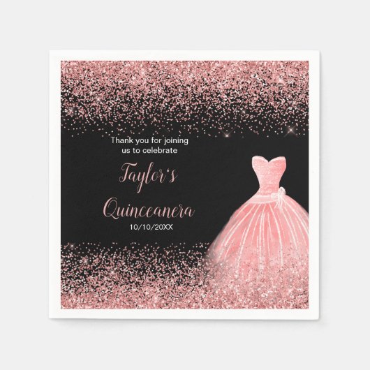 Serviette En Papier Quinceanera Rose Pink Faux Parties scintillant Ann (Devant)